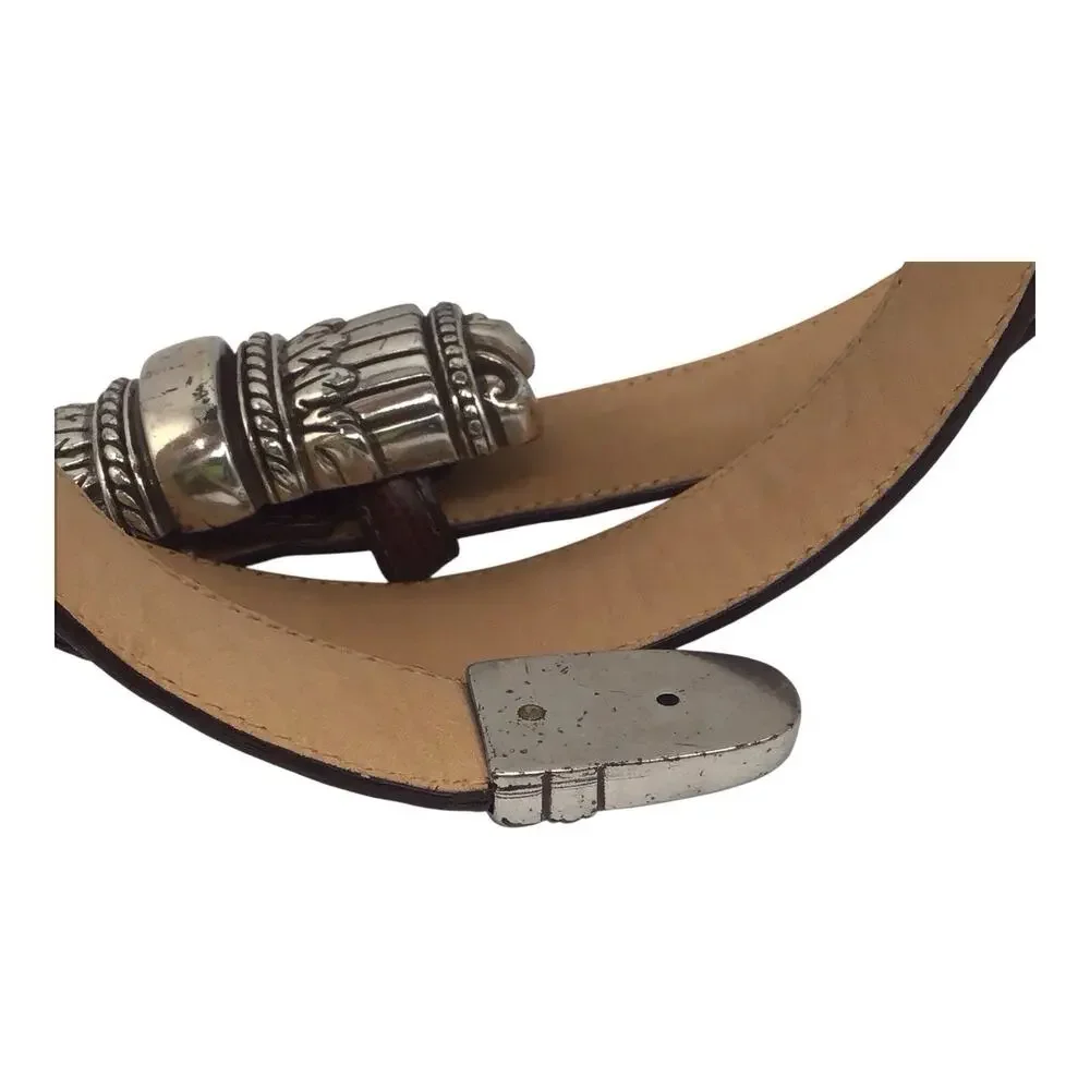Brighton Women’s Brown Embossed Leather Belt Silver Tone Buckle Size M